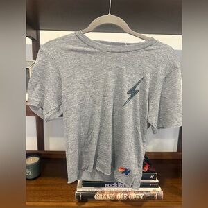 NWT Aviator Nation Cropped Bolt Appliqué Boyfriend Tee